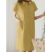 Solid Pocket Button Lapel Short Sleeve Casual Midi Dress