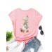 Women Cartoon Little Girl Graphic Print Multicolor Short Sleeve Casual T  Shirt