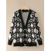 Women Argyle Pattern Geometric Knitted Casual Animated Button Cardigan