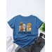 Letters Cartoon Dog Print Women Round Neck T  shirt For Women