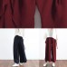 2019 autumn original design literary retro tie irregular wide leg casual burgundy pants