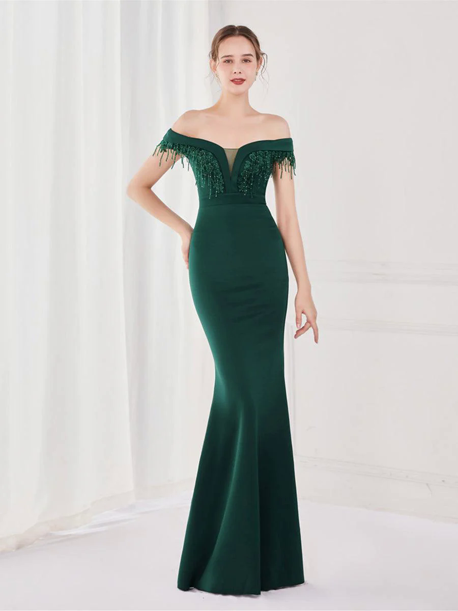Off Shoulder Fringed Mermaid Prom Dress MYC2009