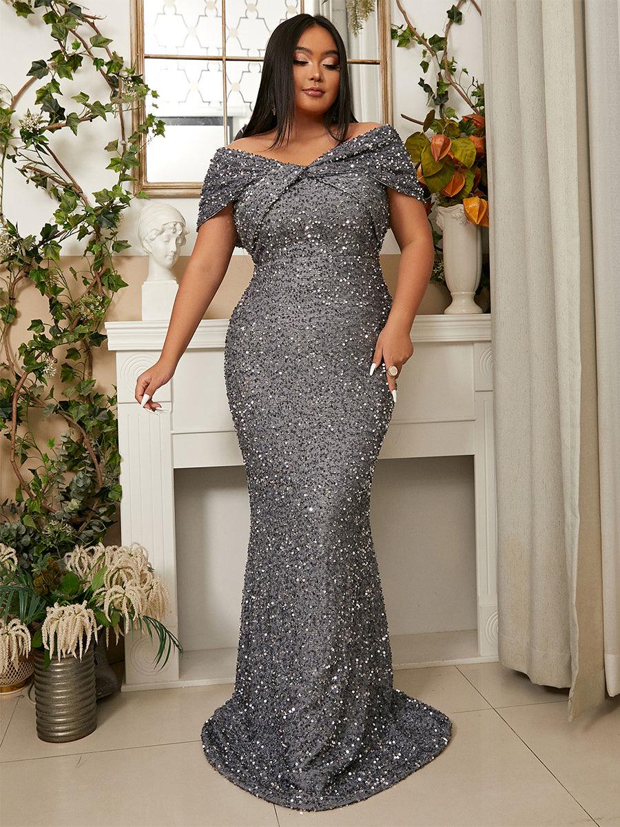 Plus Size Off Shoulder Sequin Mermaid Dress PWY108 Plus Size Off Shoulder Sequin Mermaid Dress PWY108