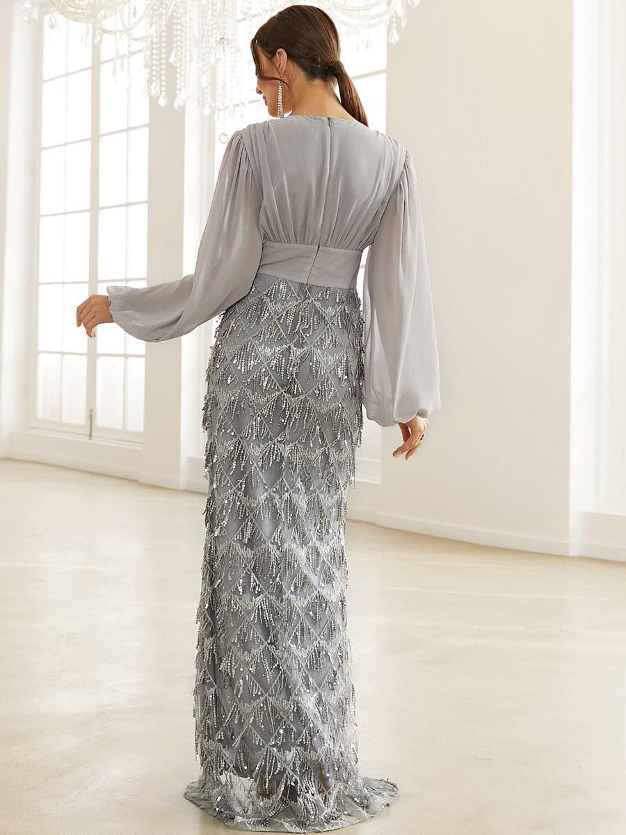 Lantern Sleeve Fringed Prom Dress XJ911