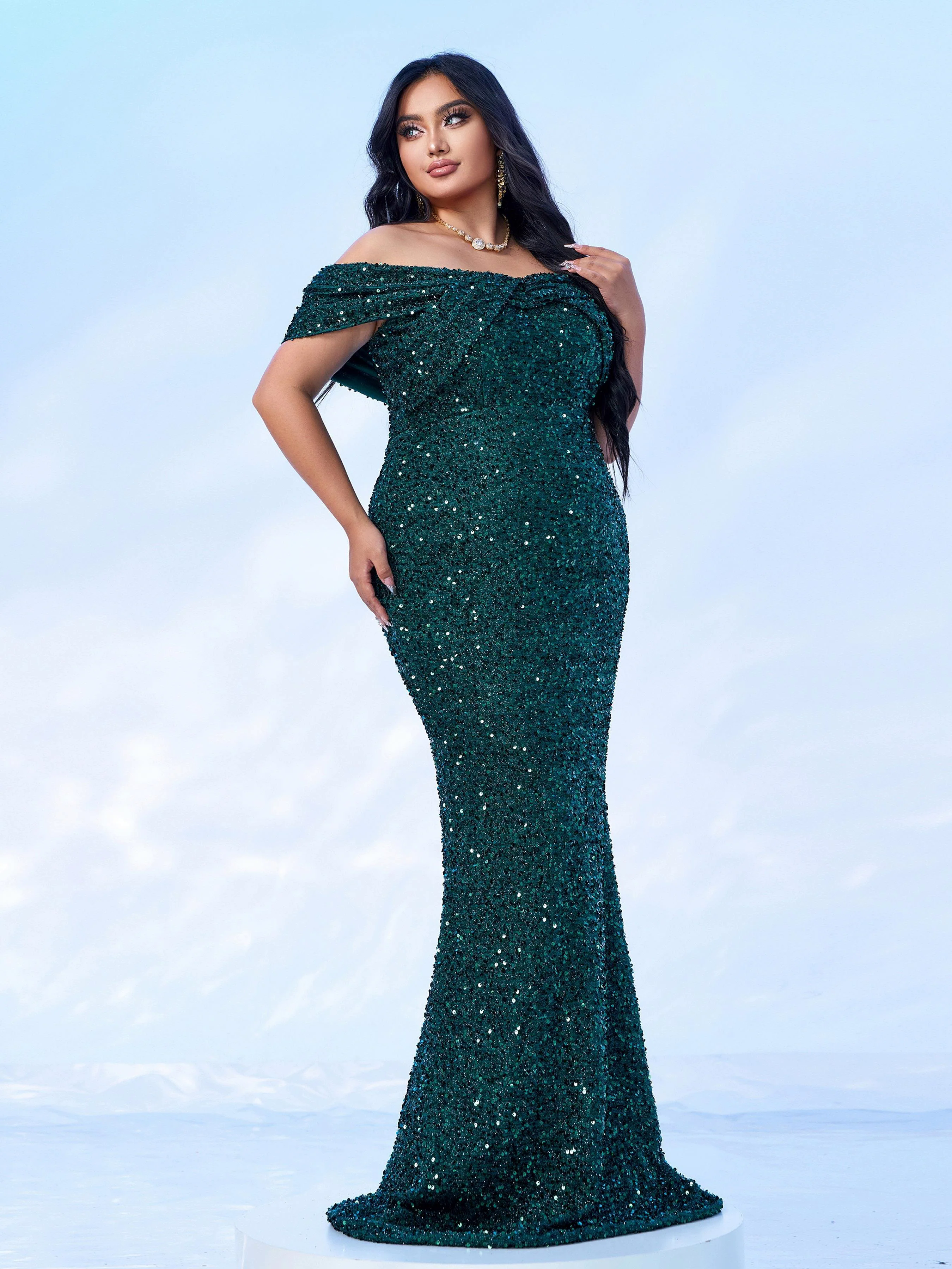 Plus Size Off Shoulder Sequin Mermaid Dress PWY108 Plus Size Off Shoulder Sequin Mermaid Dress PWY108