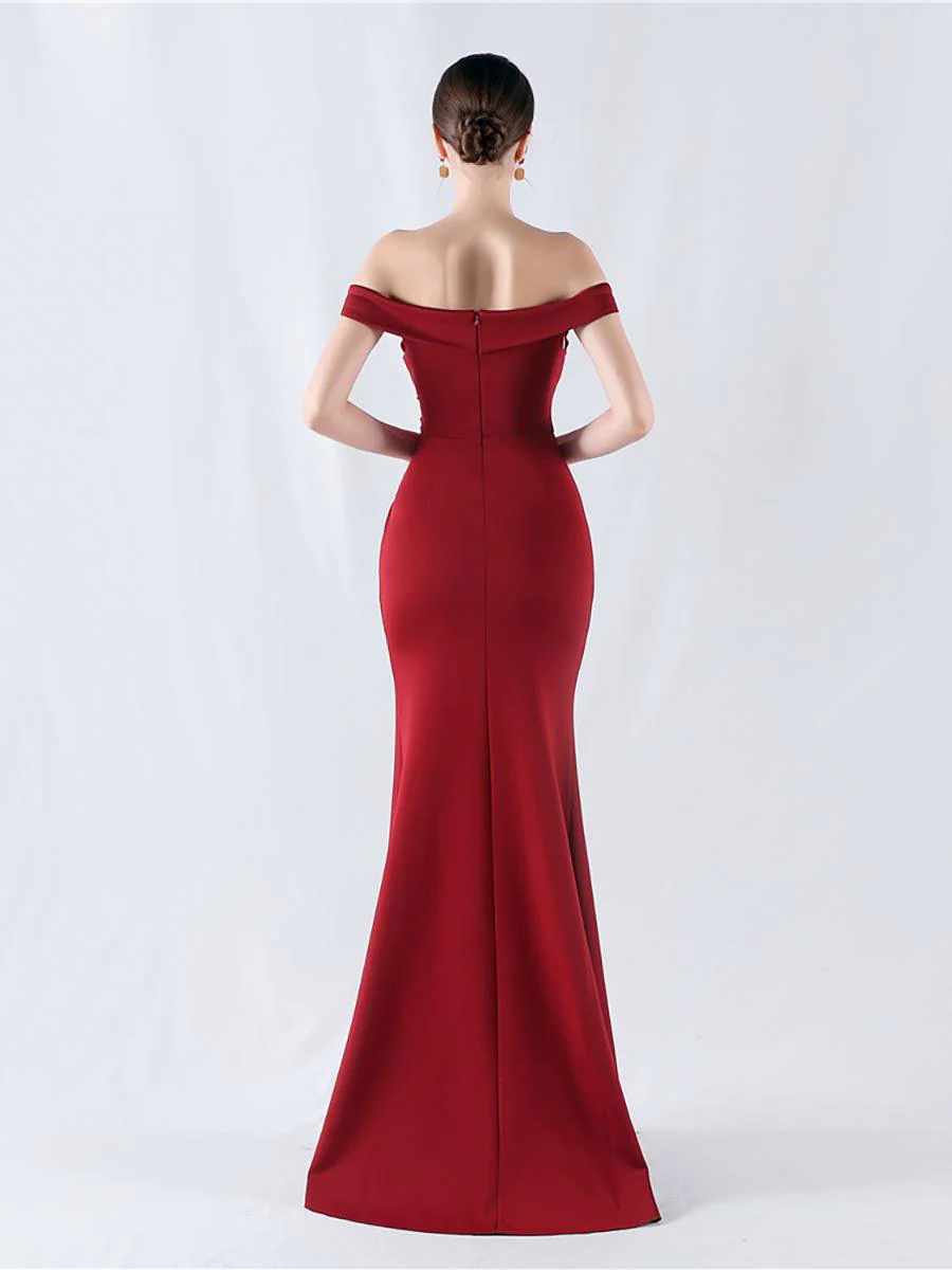 Off Shoulder Ruched Split Prom Dress MYN1003
