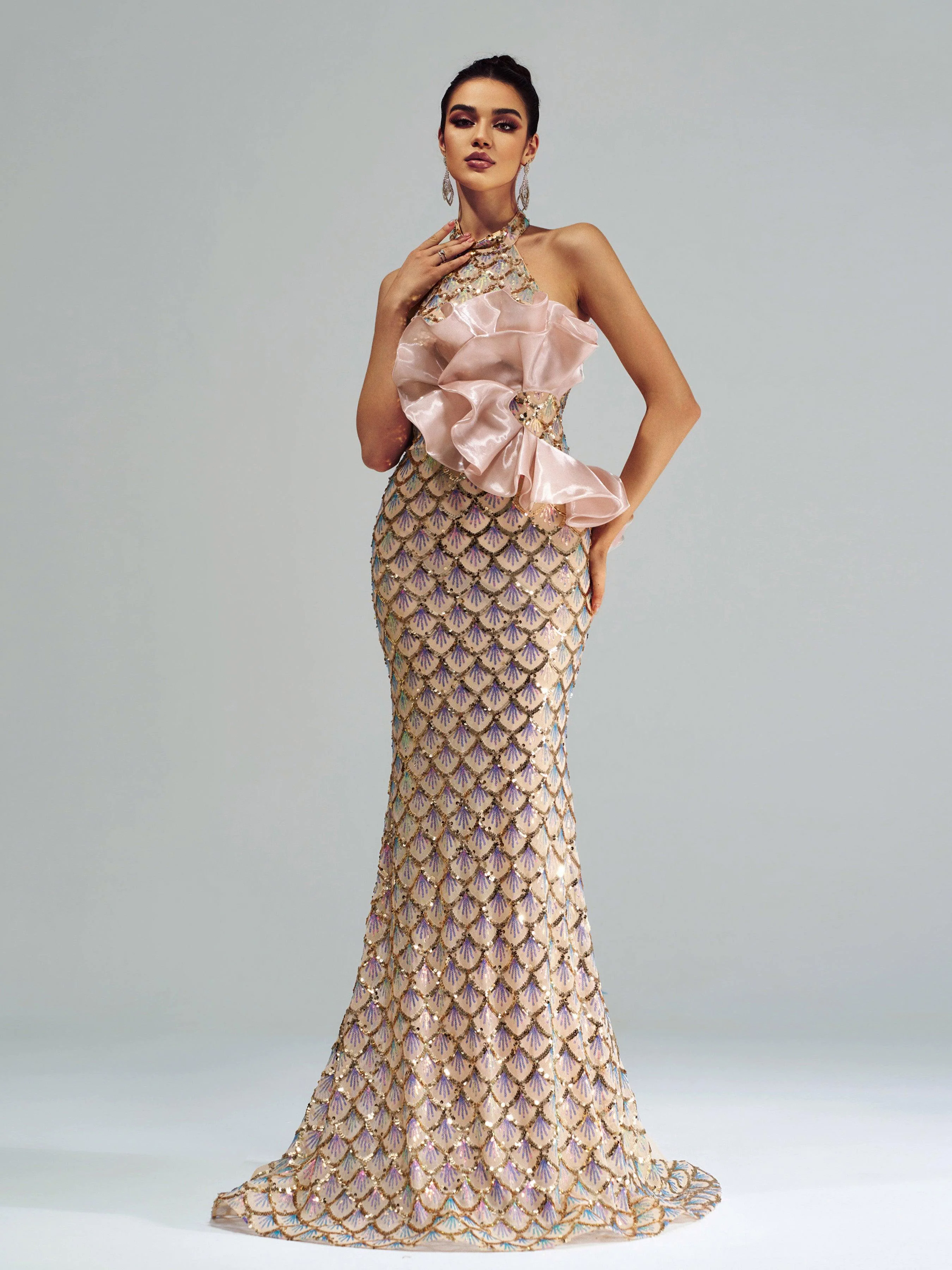 Halter Floral Mermaid Sequin Evening Dress DH80204 Halter Floral Mermaid Sequin Evening Dress DH80204