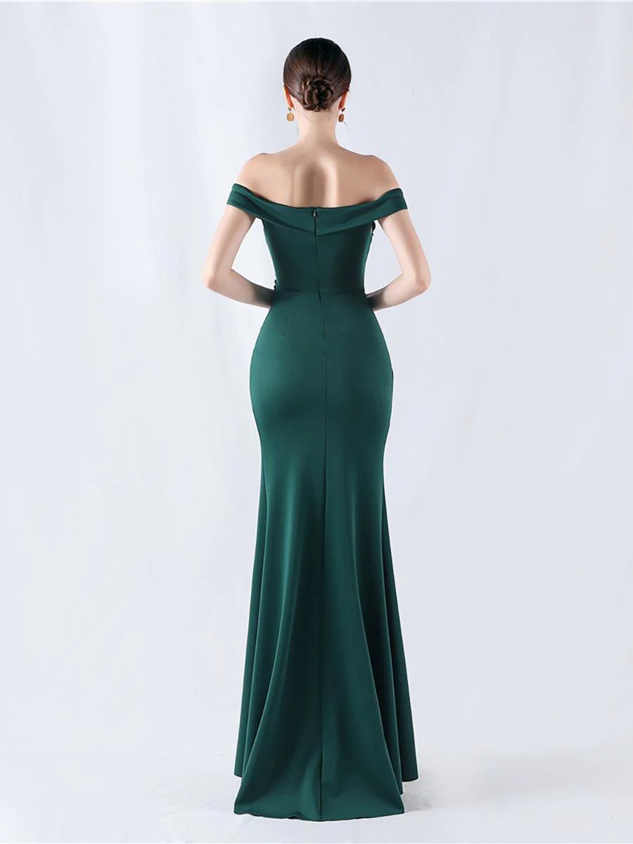 Off Shoulder Ruched Split Prom Dress MYN1003