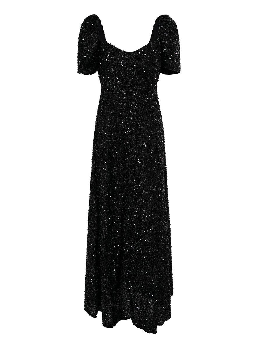 Light Yellow Puff Sleeve Sequin Maxi Dress XJ1509 Light Yellow Puff Sleeve Sequin Maxi Dress XJ1509