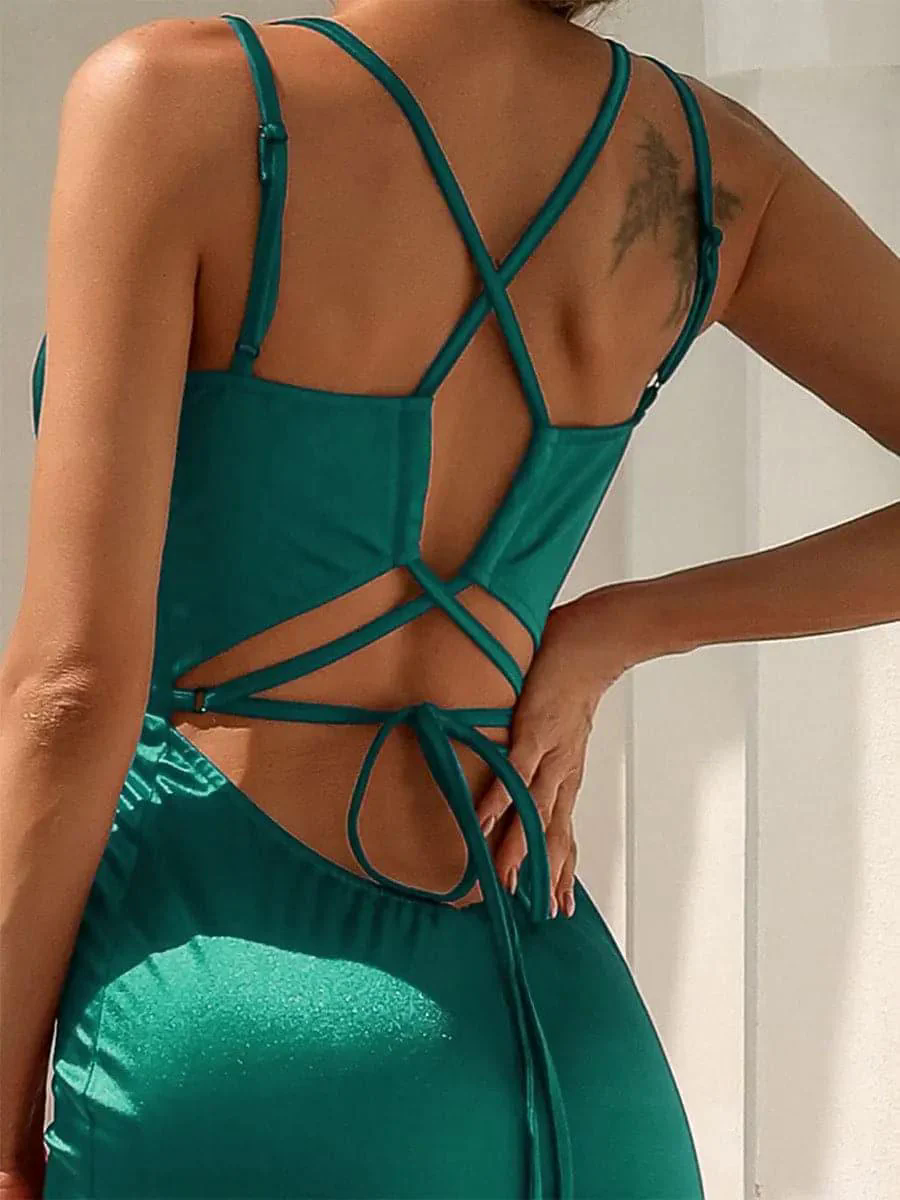 Lace Up Mermaid Satin Dress M01077