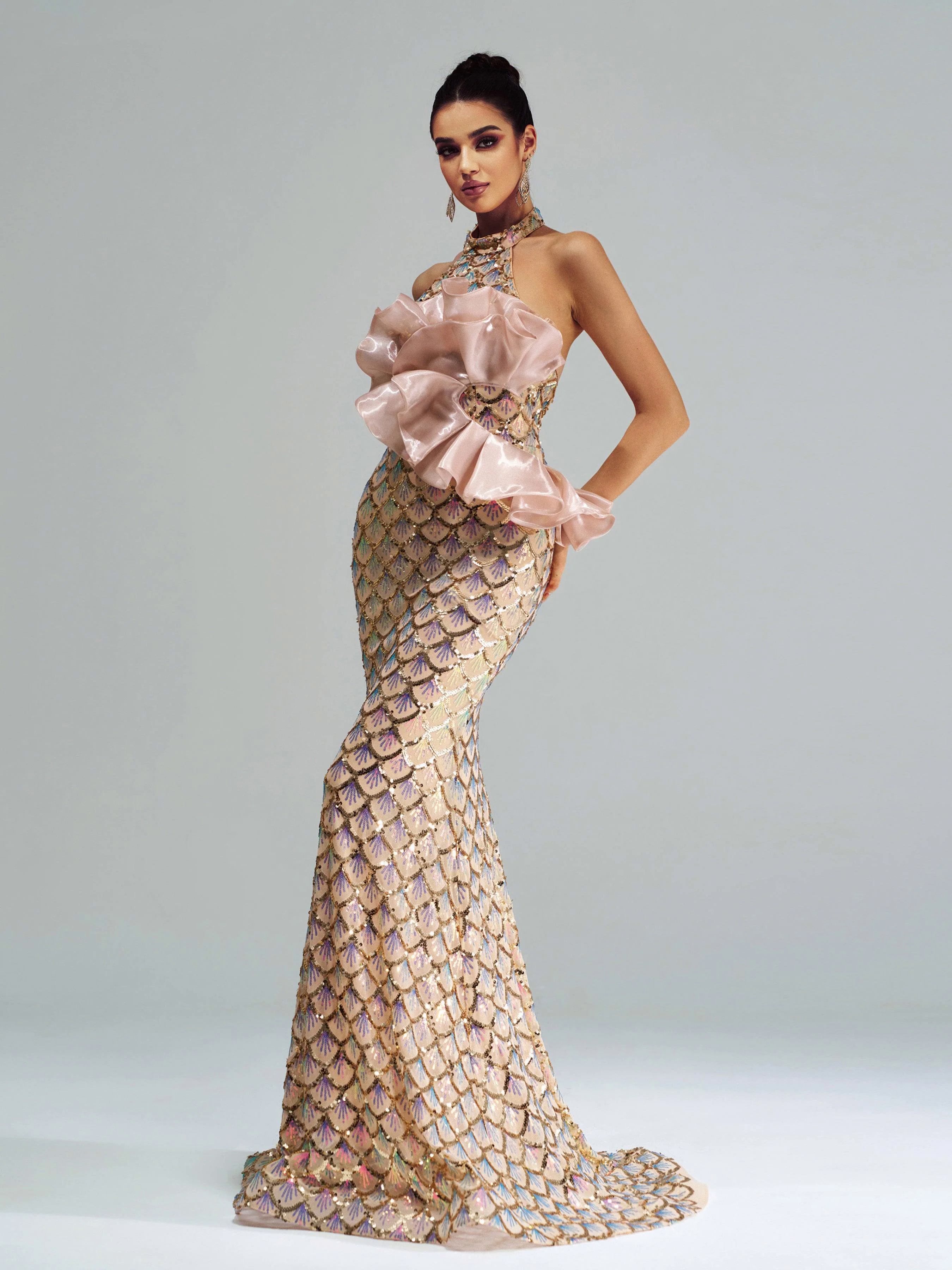 Halter Floral Mermaid Sequin Evening Dress DH80204 Halter Floral Mermaid Sequin Evening Dress DH80204