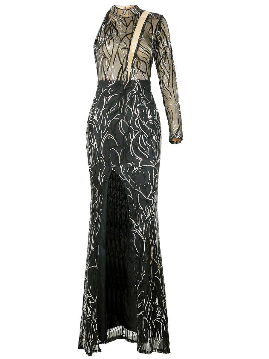 Mock Neck Cut Out Sequin Cocktail Dress XJ273