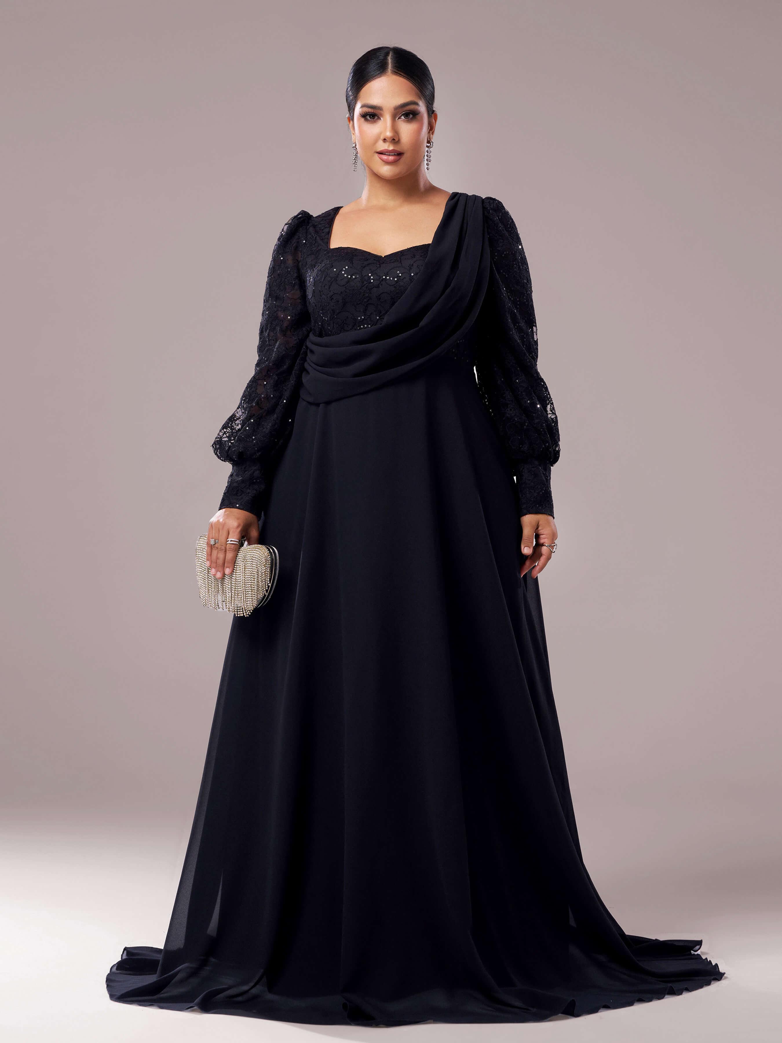 Plus Black Square Neck Lace A-line Prom Dress PRX70318