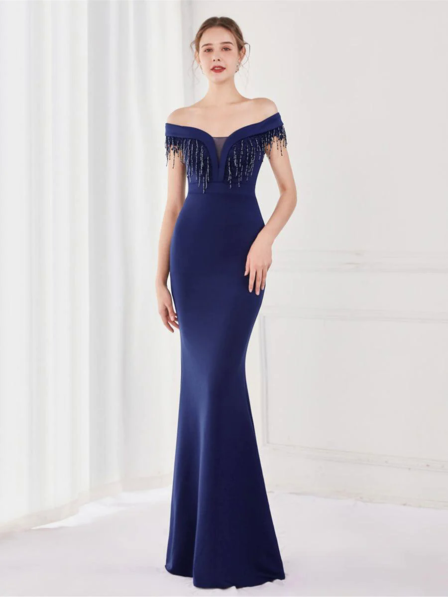 Off Shoulder Fringed Mermaid Prom Dress MYC2009