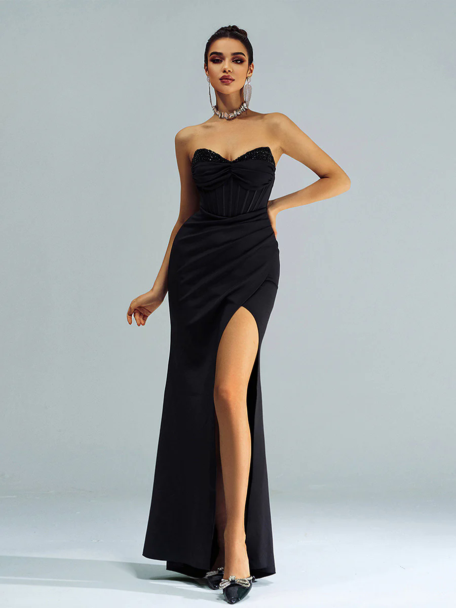 Strapless Corset Panel Split Cocktail Dress GM90151
