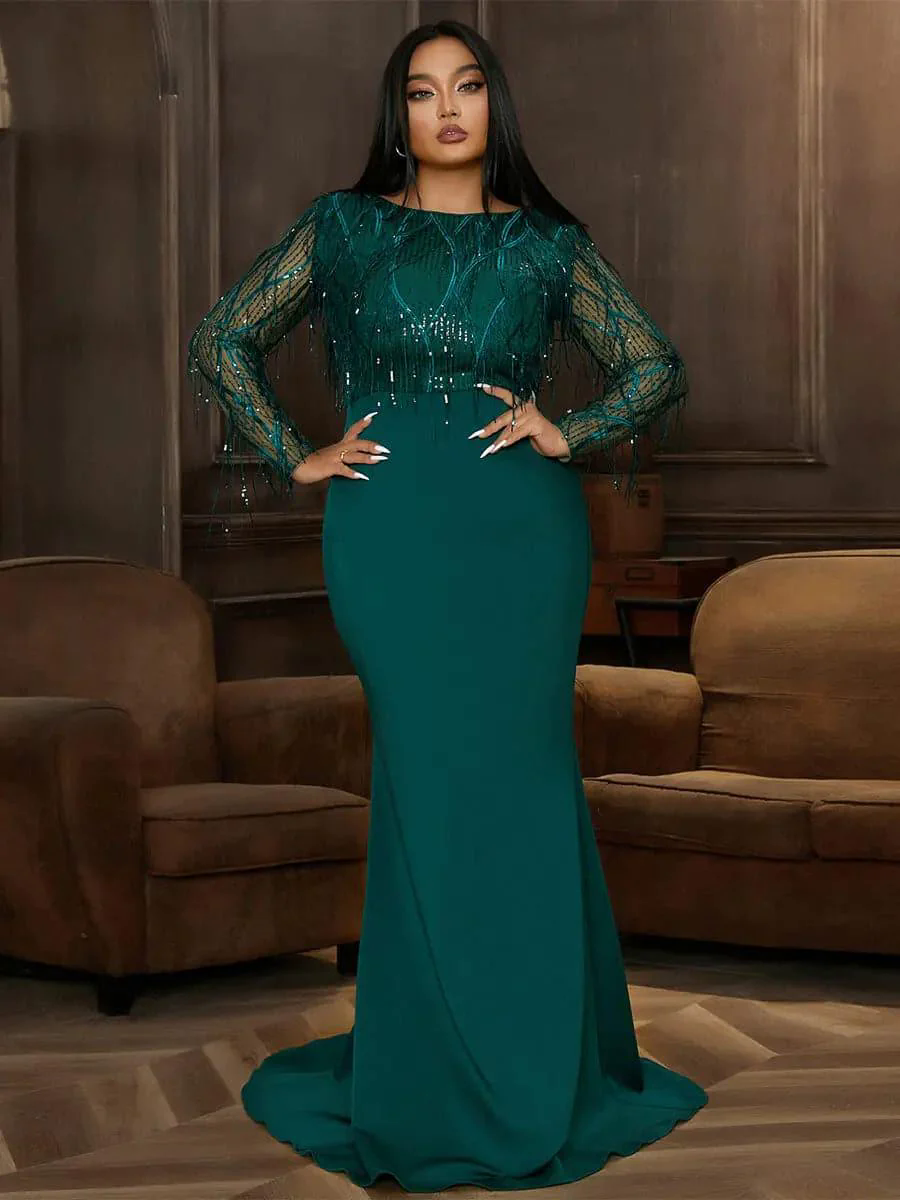 Plus Long Sleeve Fringed Maxi Dress PJMT1103