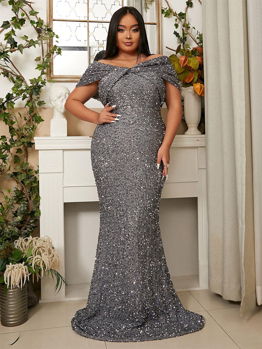 Plus Size Off Shoulder Sequin Mermaid Dress PWY108 Plus Size Off Shoulder Sequin Mermaid Dress PWY108