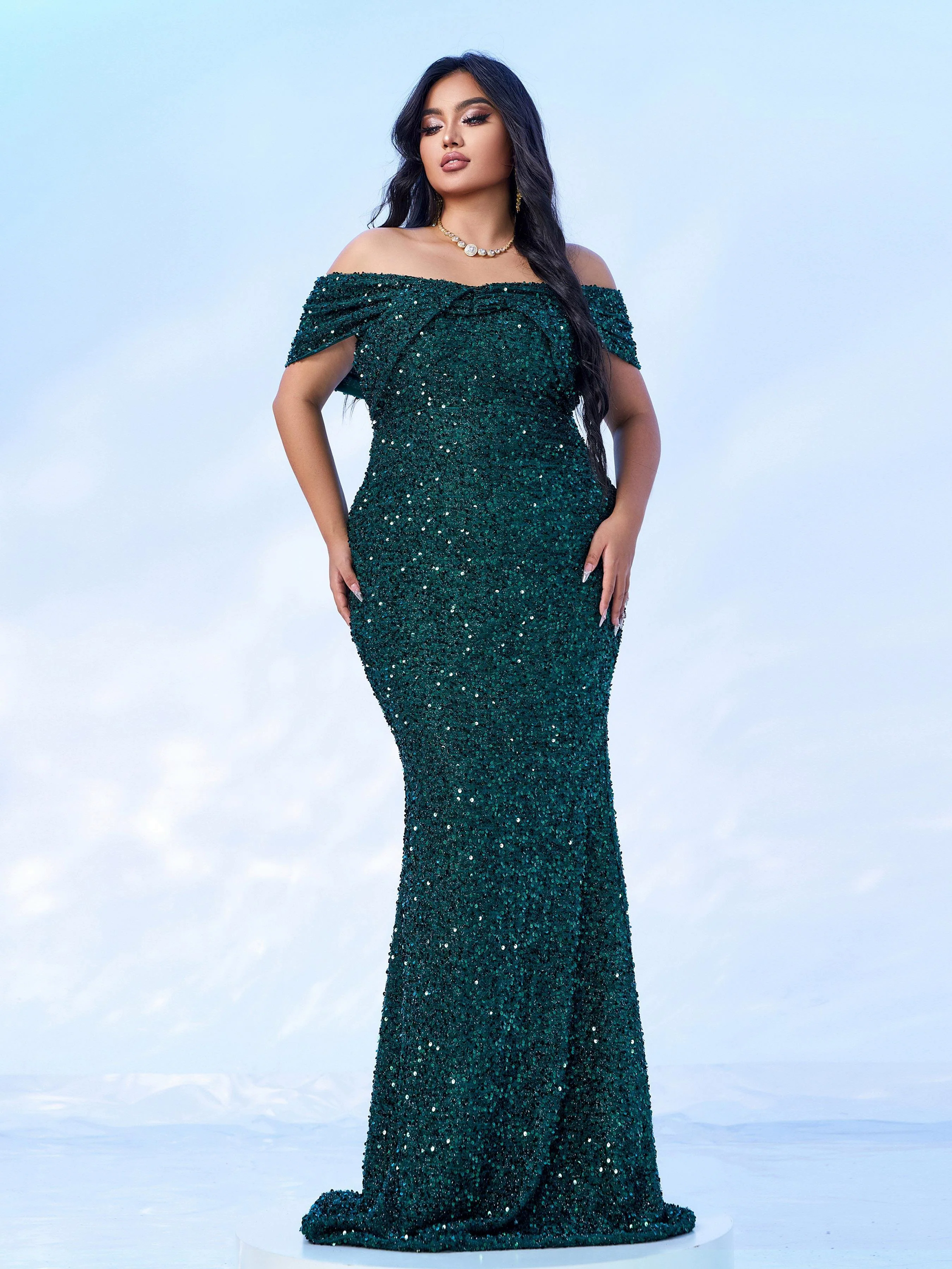 Plus Size Off Shoulder Sequin Mermaid Dress PWY108 Plus Size Off Shoulder Sequin Mermaid Dress PWY108