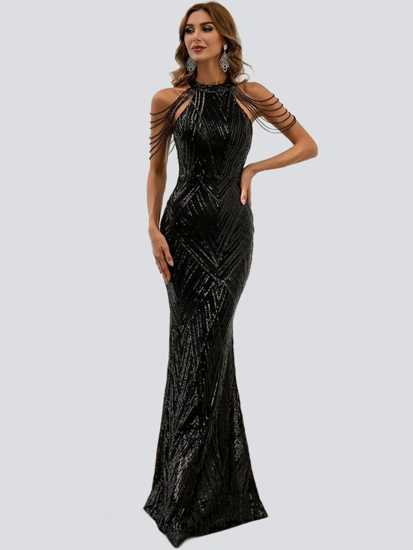 Geometric Sequin Chain Mermaid Prom Dress M01081