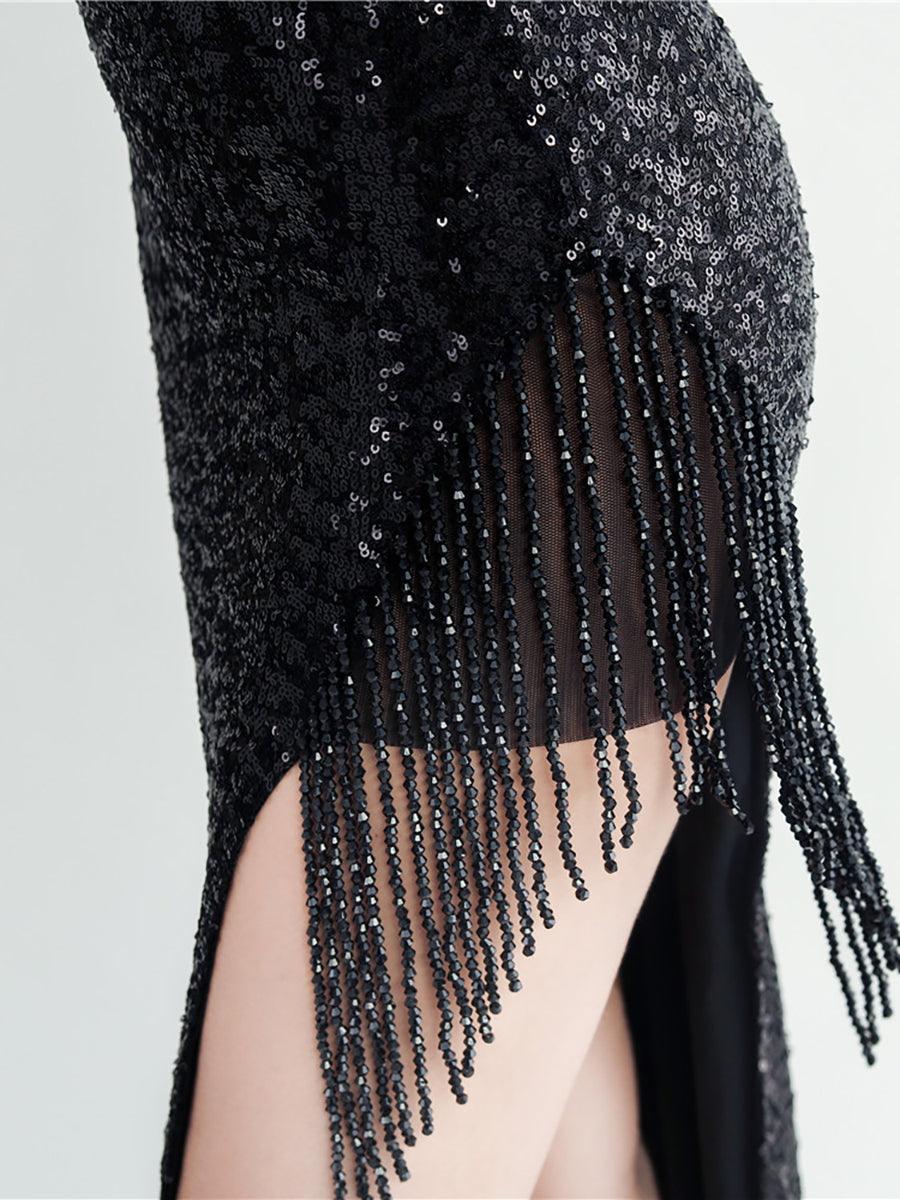 Fringed Sequin Spaghetti Split Cocktail Dress MYC2008 Fringed Sequin Spaghetti Split Cocktail Dress MYC2008