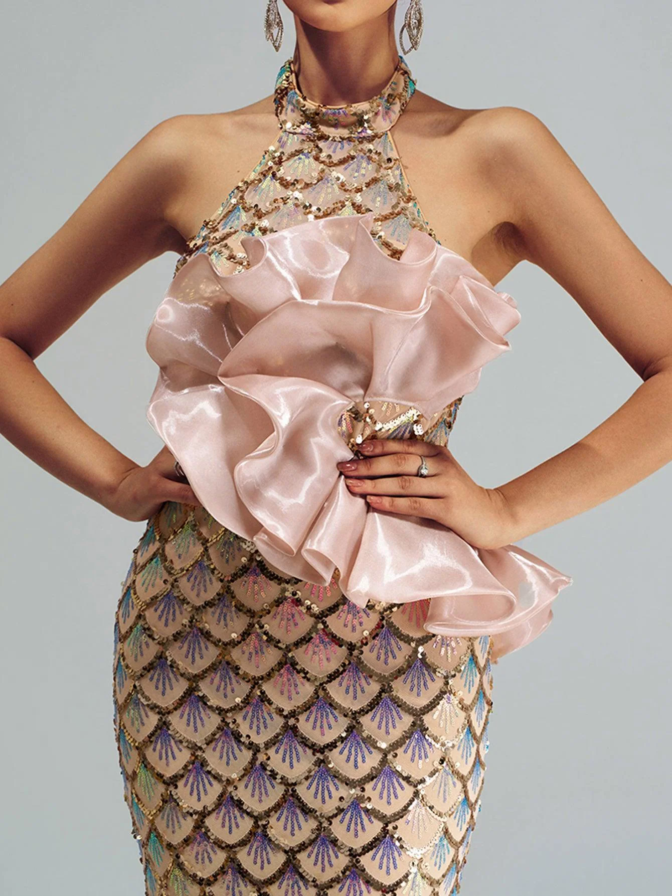 Halter Floral Mermaid Sequin Evening Dress DH80204 Halter Floral Mermaid Sequin Evening Dress DH80204