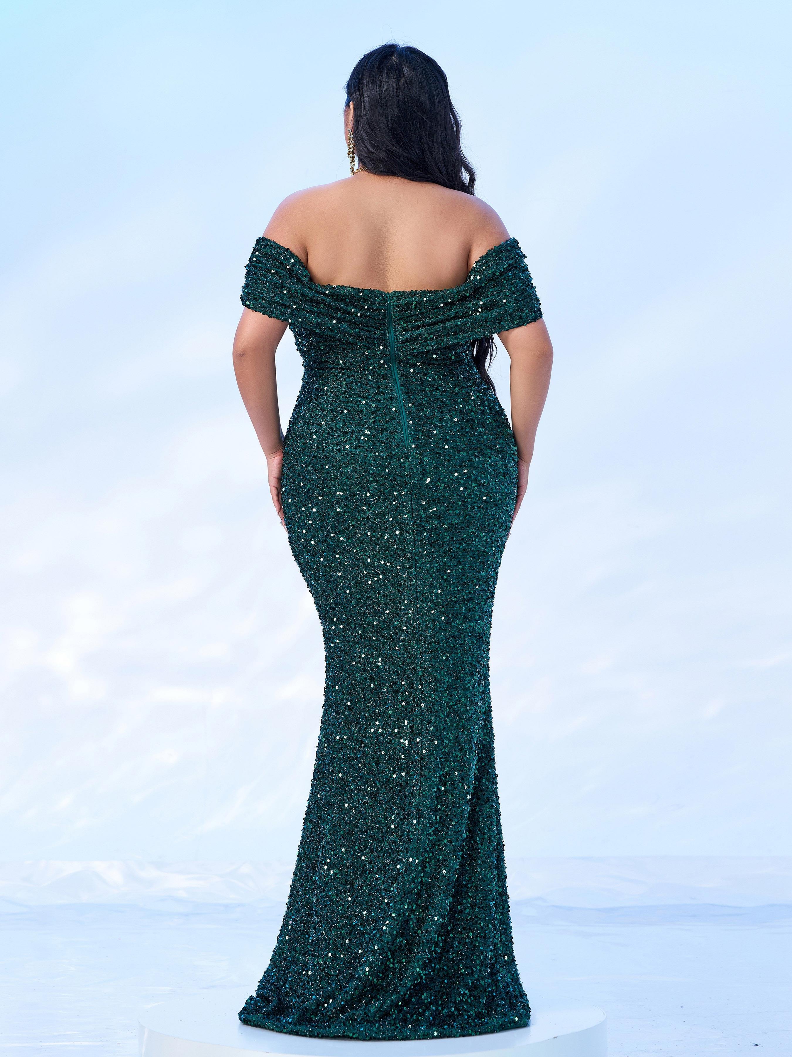 Plus Size Off Shoulder Sequin Mermaid Dress PWY108 Plus Size Off Shoulder Sequin Mermaid Dress PWY108