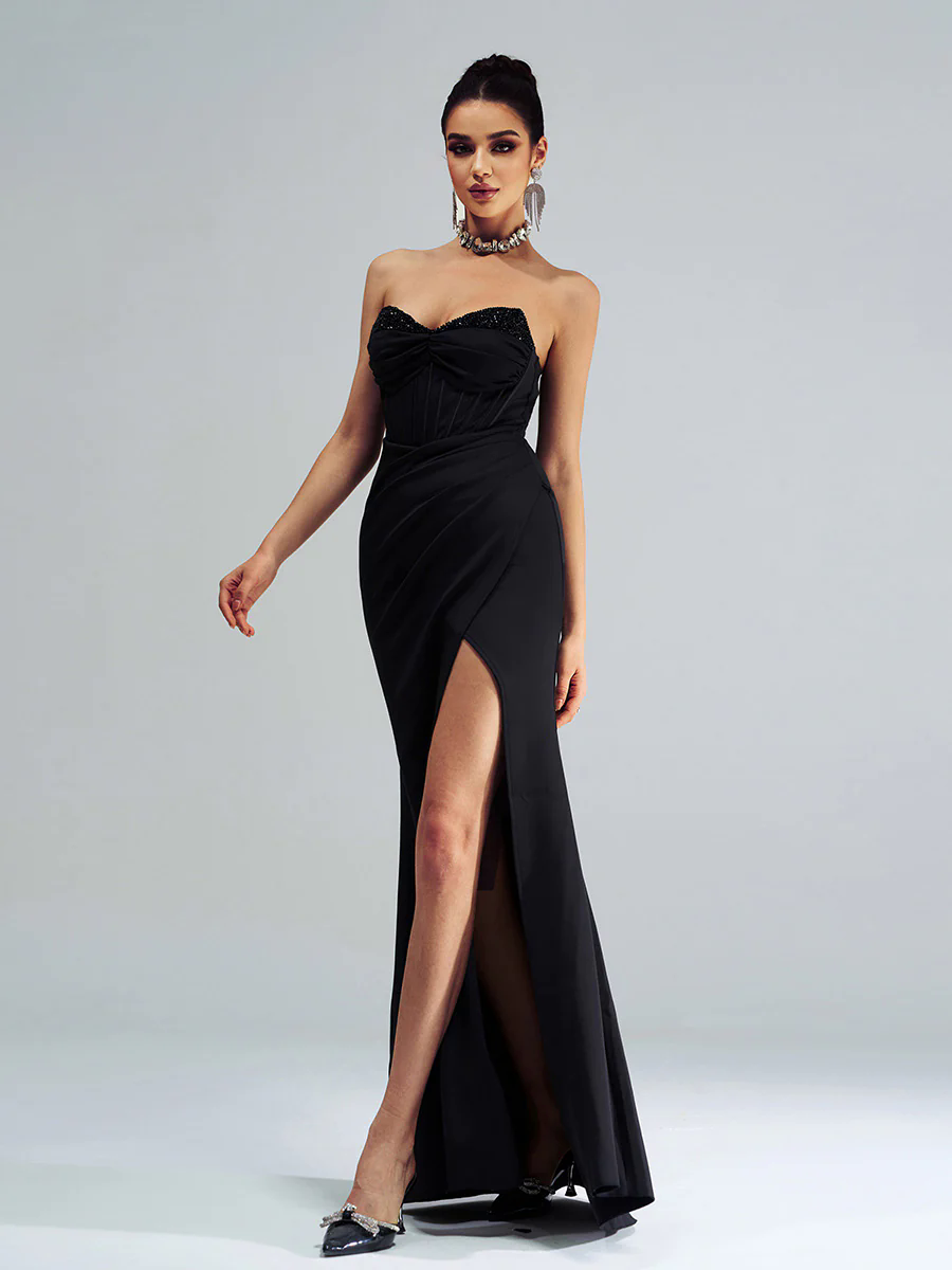 Strapless Corset Panel Split Cocktail Dress GM90151