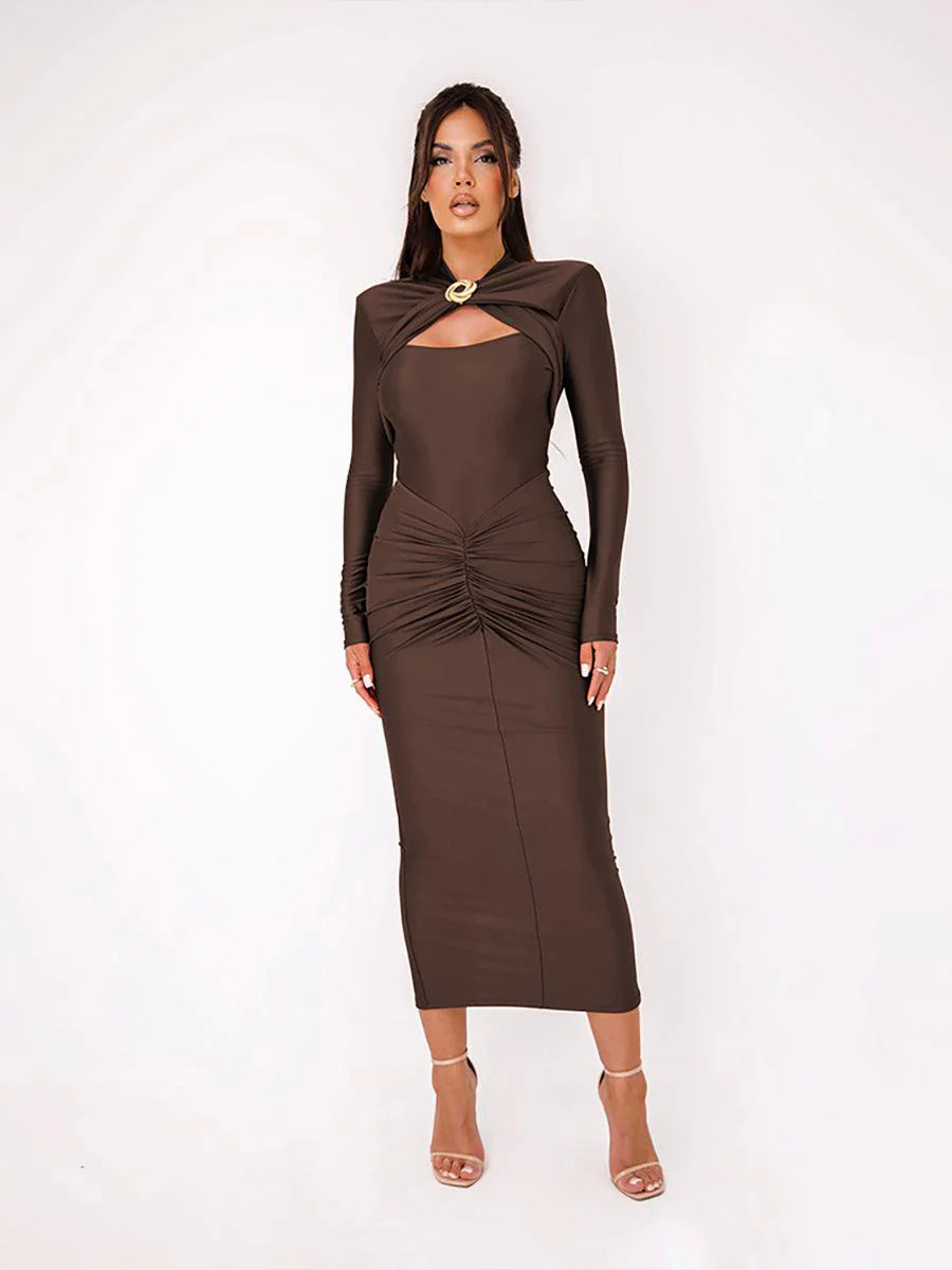 Classic Cutout Ruched Long Sleeve Prom Dress MYC20221