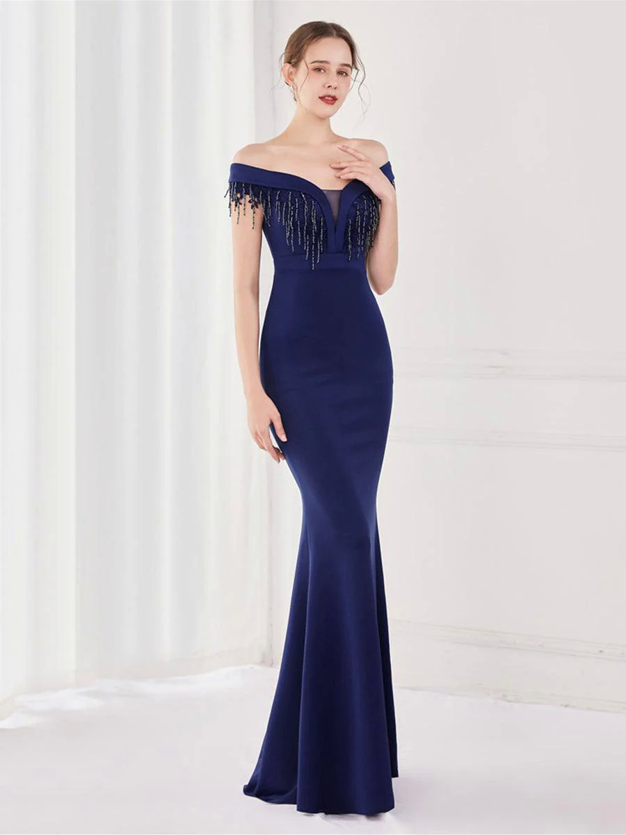 Off Shoulder Fringed Mermaid Prom Dress MYC2009