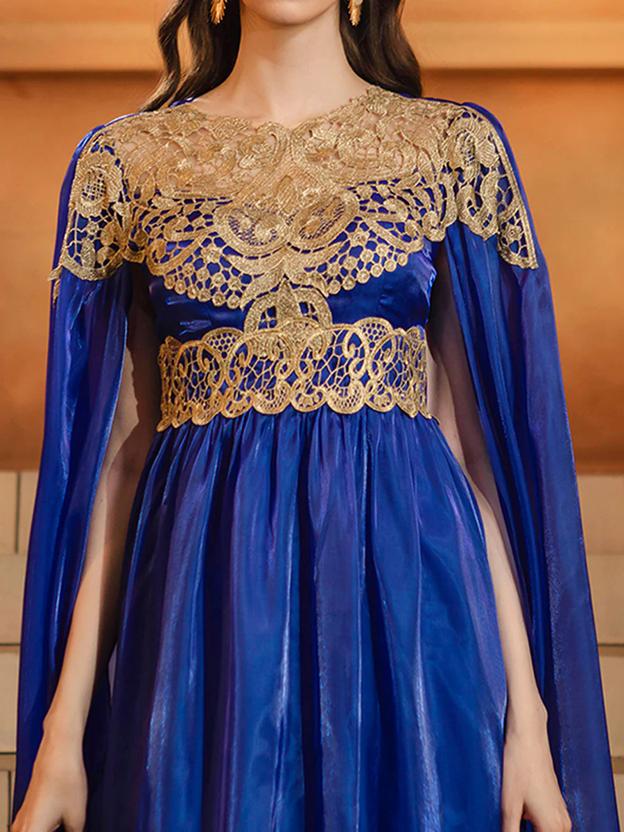 Blue Cape Sleeve Muslim Embroidered Dress DH80540
