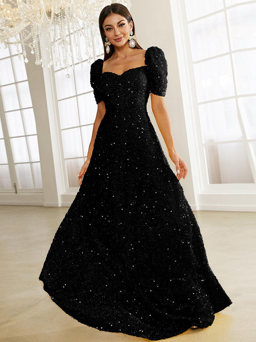 Light Yellow Puff Sleeve Sequin Maxi Dress XJ1509 Light Yellow Puff Sleeve Sequin Maxi Dress XJ1509