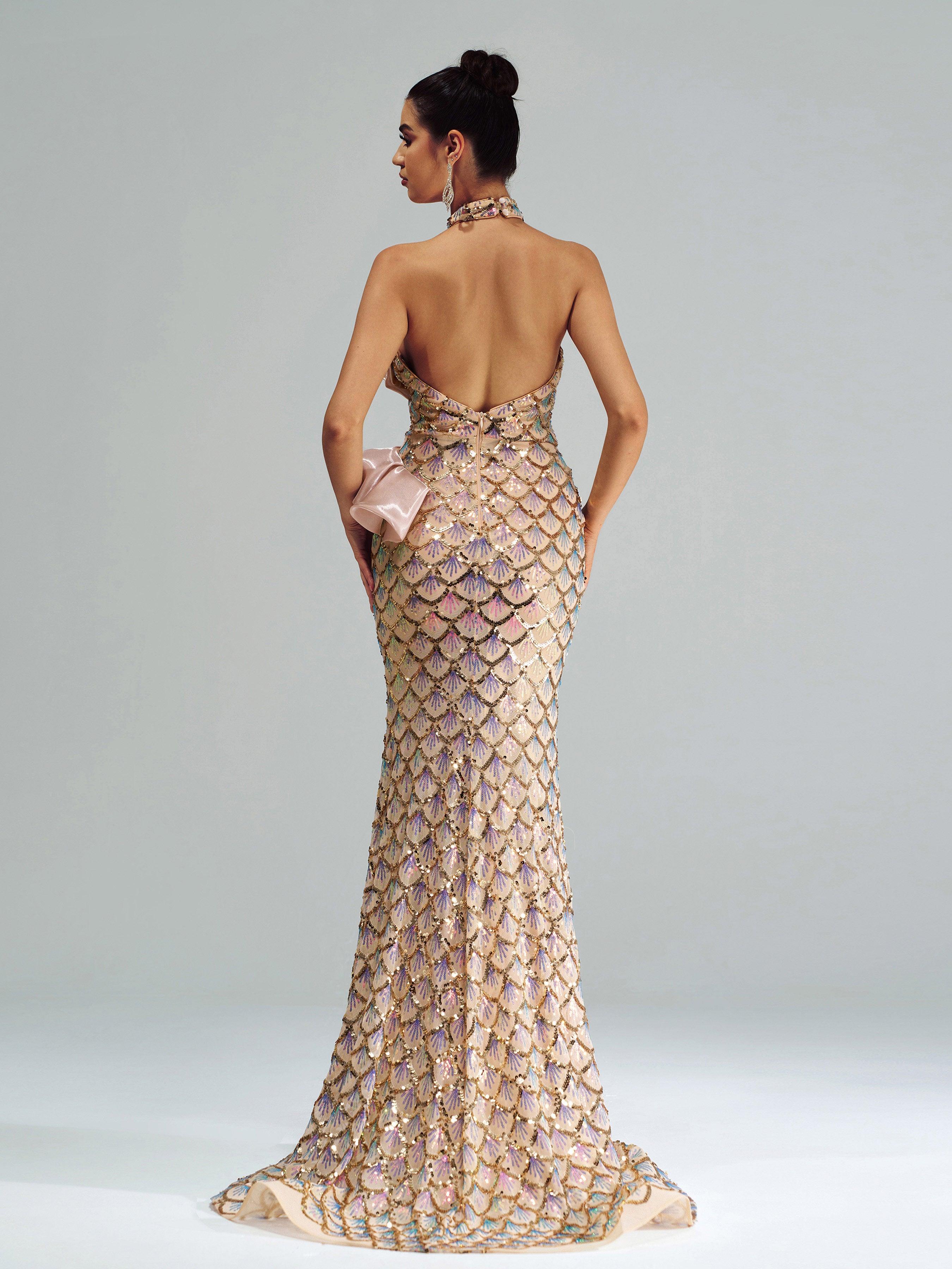 Halter Floral Mermaid Sequin Evening Dress DH80204 Halter Floral Mermaid Sequin Evening Dress DH80204