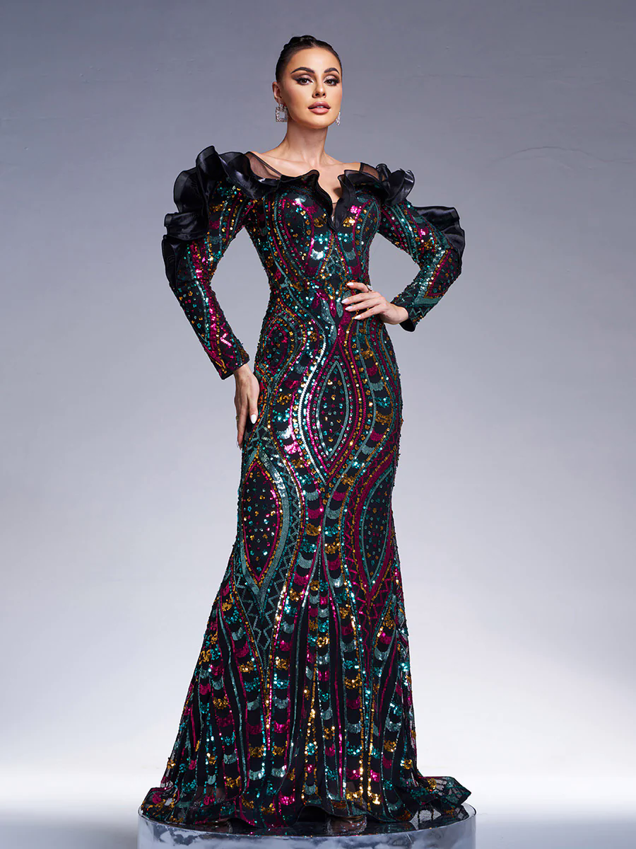 Ruffled Sequin Mermaid Formal Dress DH80242 Ruffled Sequin Mermaid Formal Dress DH80242